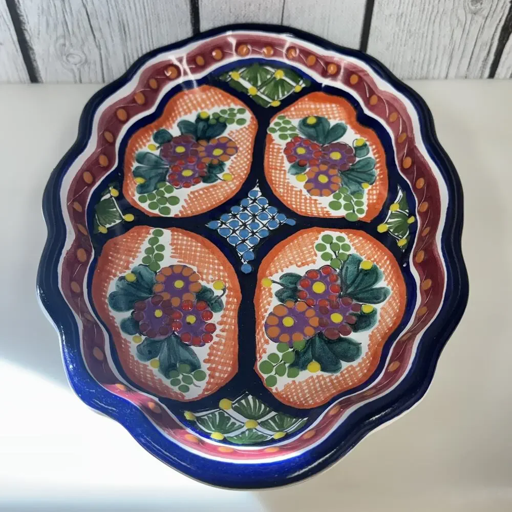 Talavera Ceramic Oval Bowl 9.25” x 6.5” Wall Hanging Signed Art Home Decor